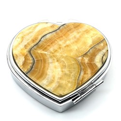 Бокс для лекарств Сердце на 3 отсека с камнем оникс, серебристая