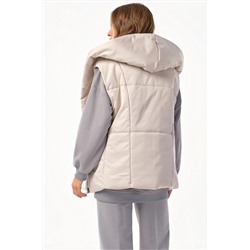 Жилет утепленный оверсайз на молнии с капюшоном бежевый