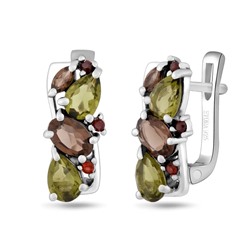 Серьги, гранат , оливковая шпинель , раухтопаз, Лиана