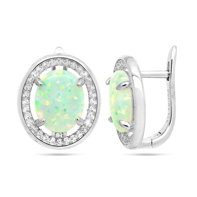 Серьги из серебра опал белый, МОВ0311