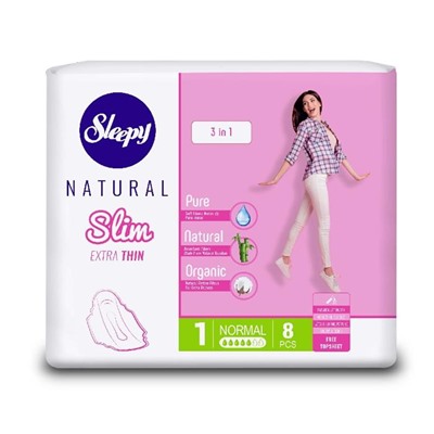 SLEEPY NATURAL Прокладки гигиен. Slim Ультра тонкие Нормал 5к. 8шт (Турция) АКЦИЯ! СКИДКА 15%