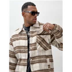 Куртка рубашка шерстяная в клетку мужская демисезонная коричневого цвета 58565K