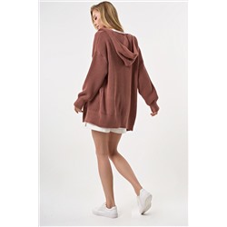 Вязаный фактурный кардиган с капюшоном пепельная пудра