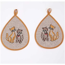 Комплект прихваток с вышивкой "Кошки" лен 100%