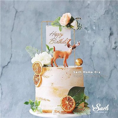 Топпер в металлической рамке «Happy Birthday» белый с цветами, прямоугольный