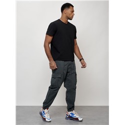 Джинсы карго мужские с накладными карманами темно-серого цвета 2423TC