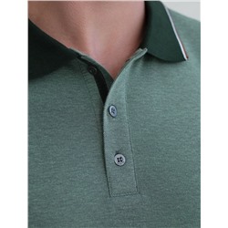 Футболка поло с воротником на пуговицах из полотна пике с меланжевым плетением с эластаном