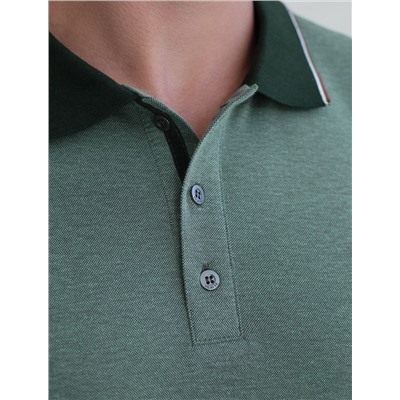 Футболка поло с воротником на пуговицах из полотна пике с меланжевым плетением с эластаном