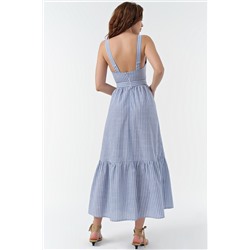Сарафан летний длинный из хлопка в белую полоску на голубом