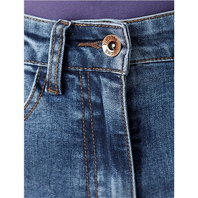 Джинсы трубы широкие с декоративной стиркой из эластичного денима