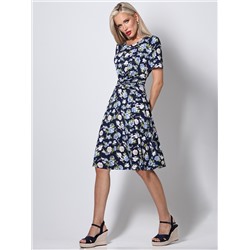 Платье трикотажное синего цвета с принтом
