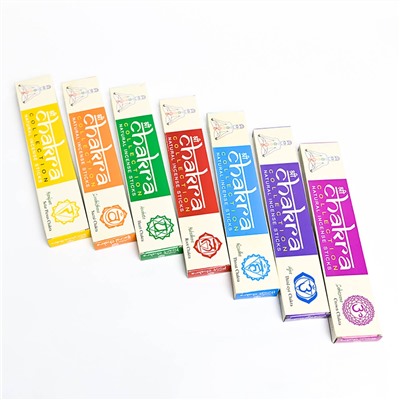 Natural Incense Sticks CHAKRA COLLECTION 7 CHAKRAS (НАБОР натуральных благовоний КОЛЛЕКЦИЯ ШРИ ЧАКРА), упаковка 7 шт.