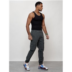 Джинсы карго мужские с накладными карманами темно-серого цвета 2402TC