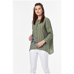Блузка свободная на пуговицах в полоску на хаки