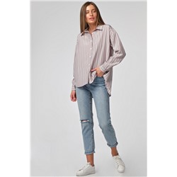 Рубашка свободная на пуговицах в полоску на сером