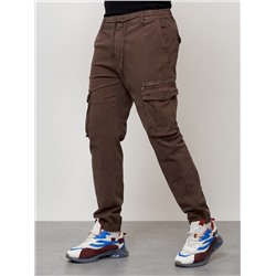 Джинсы карго мужские с накладными карманами коричневого цвета 2402K