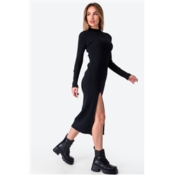 Женское платье миди в рубчик с разрезом Happyfox