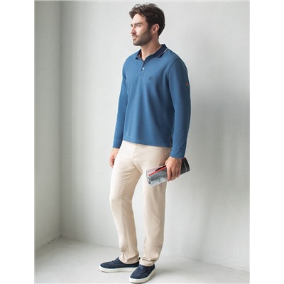 Лонгслив из фактурного трикотажа с плетеным воротником поло с застежкой на пуговицы