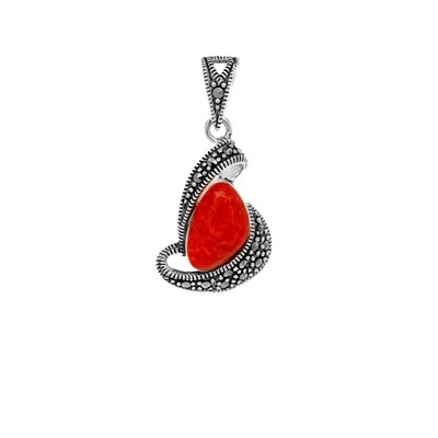 Подвеска из серебра коралл, марказит, SL-AGA82