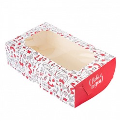 Коробка для зефира "С Новым годом, красный" с окном 25*15*7 см