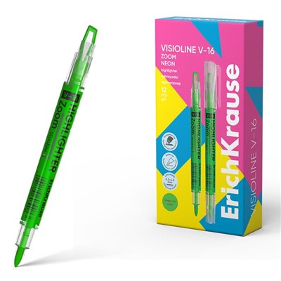 Маркер текстовыделитель EK Зеленый двухсторон. V-16 Zoom Neon 60821