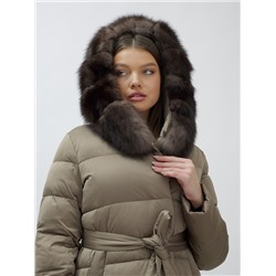 Пальто женское зимние с мехом песец люкс класса коричневого цвета 611_1K