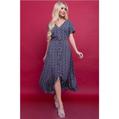 Платье "Римские каникулы" (темно-синее/цветы) П5991