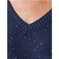 Джемпер с V вырезом и цельнокроенным рукавом из хлопковой пряжи с пайетками