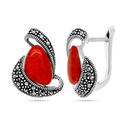 Серьги из серебра коралл, марказит, SL-AGA82