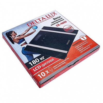 Весы 180 кг 28×28 см электронные напольные DELTA LUX DE-4600 "SMART" черные