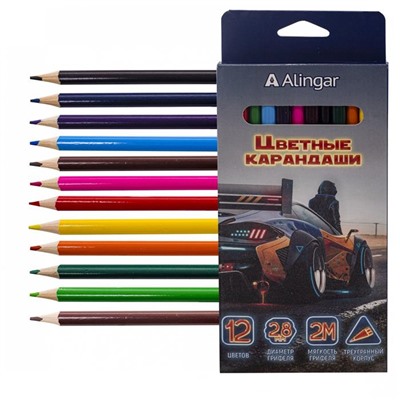 Карандаши цветные 12 цв. Alingar Street racing дерев. трехгранные заточен. AL9060