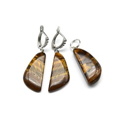 Серьги и Кулон из тигрового глаза 15*28мм, кулон 15*28мм, 7г