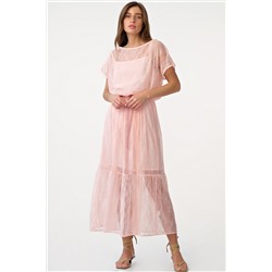 Платье кружевное миди свободное пудровое