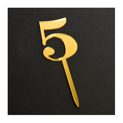 Топпер "Цифра 5" золото 5,5*8 см