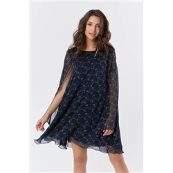 Платье шифоновое свободное с длинным рукавом темно-синее