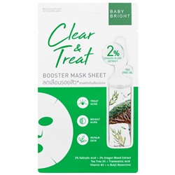 CLEAR & TREAT Booster Mask Sheet, Baby Bright (Тканевая маска-бустер ОЧИЩЕНИЕ И ЛЕЧЕНИЕ, Бэйби Брайт), 20 г. (1 шт.)