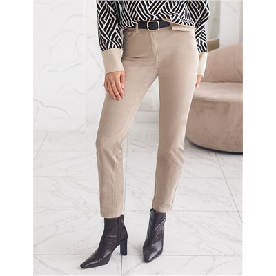 Укороченные эластичные брюки слим из микро вельвета