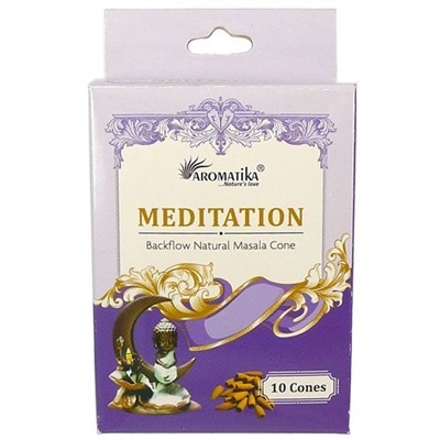 MEDITATION Backflow Natural Masala Cone, Aromatika (МЕДИТАЦИЯ стелющийся дым, Ароматика), 10 конусов.
