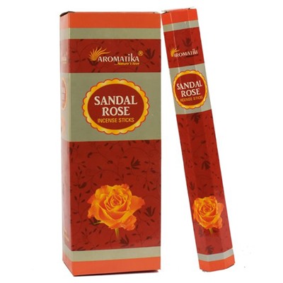 Aromatika SANDAL ROSE Incense Sticks (САНДАЛ РОЗА ароматические палочки, Ароматика), шестигранник, 20 г.