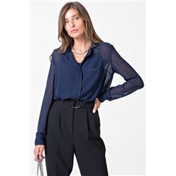 Блузка шифоновая в горошек синяя