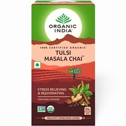 TULSI MASALA CHAI Stress Relieving & Rejuvenating, Organic India (ТУЛСИ МАСАЛА ЧАЙ, Антистресс и Омоложение, Органик Индия), 25 пакетиков.