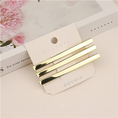 Зажимы для волос золотые прямоугольные 3 штуки, длина 8 см.