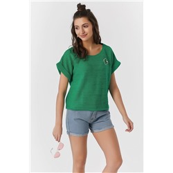 Джемпер вязаный с коротким рукавом из хлопка зеленый