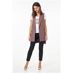 Жилет удлиненный прямой с разрезами по бокам из костюмной ткани серо-коричневый