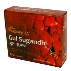 Dhoop Cones GUL SUGANDH, Aromatika (ГУЛ СУГАНДХ конусные благовония, Ароматика), уп. 25 г. + подставка.