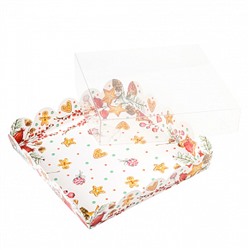 Коробка для печенья 15*15*3 см с прозрачной крышкой "С Новым годом, мишка"