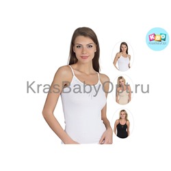 Майка женская узкая бретелька стразы / беж