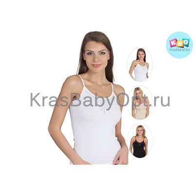 Майка женская узкая бретелька стразы / беж