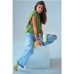 Жилет вязаный оверсайз зеленый меланж