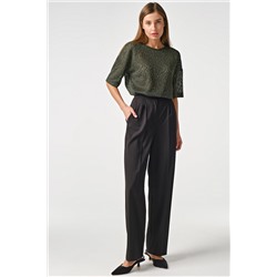 Туника трикотажная ажурная с люрексом зеленая